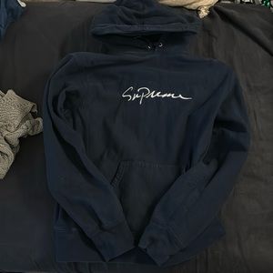 Supreme dark blue script hoodie size M. Good condition